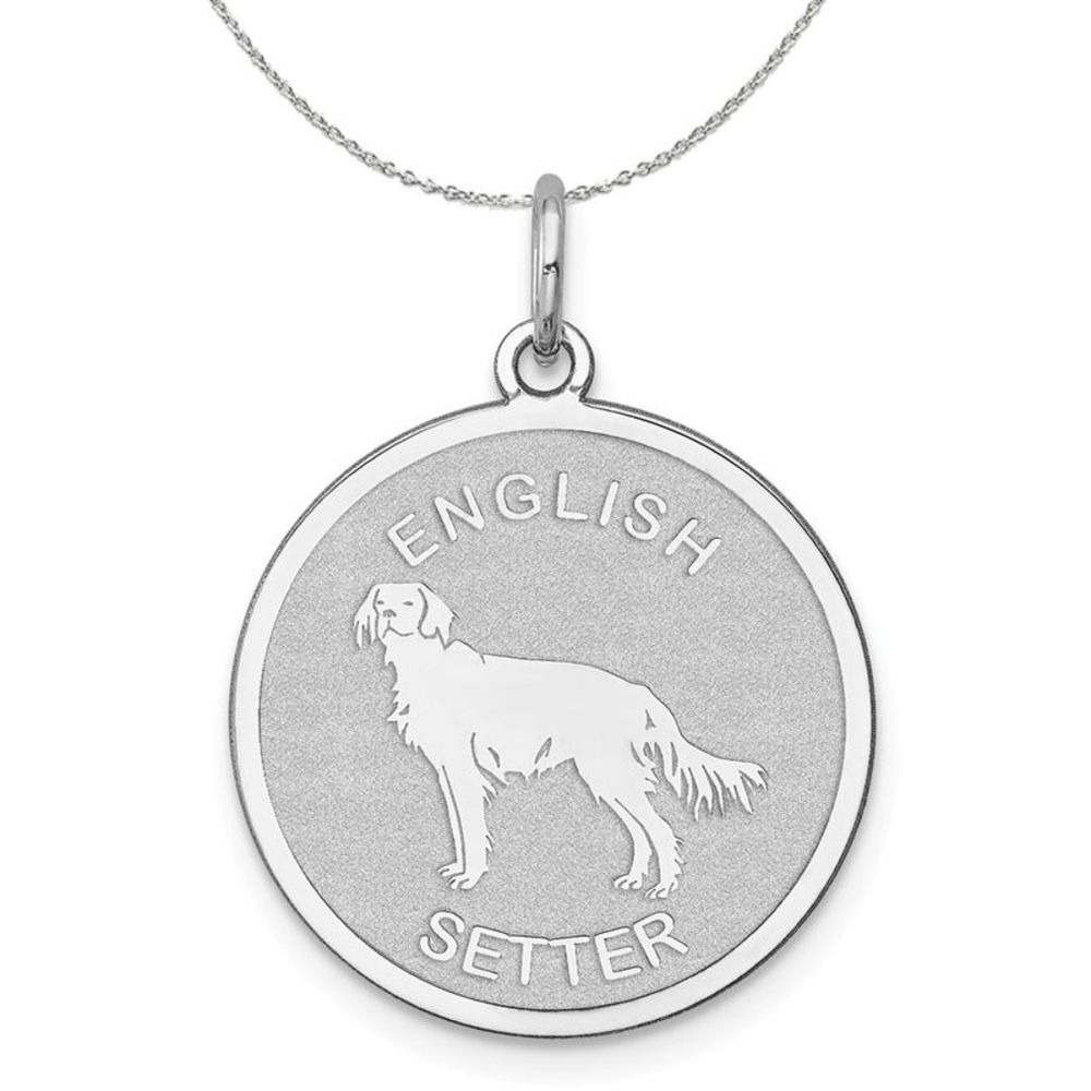 Sterling Silver Laser Etched English Setter Dog 19mm Necklace - 16 In